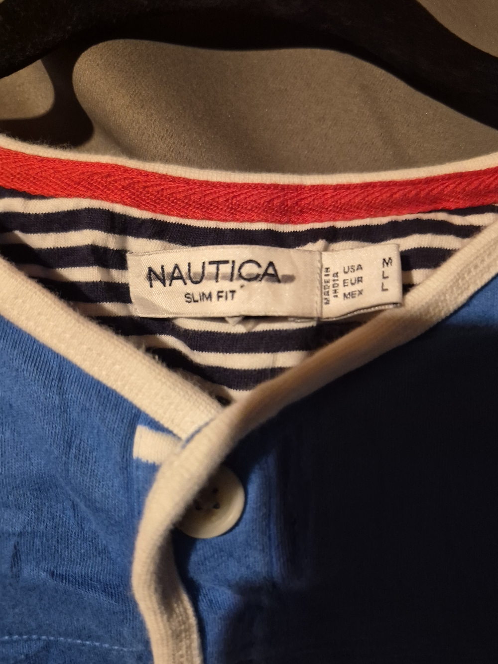 Nautica Slim-Fit Blue Henley with Red Trim